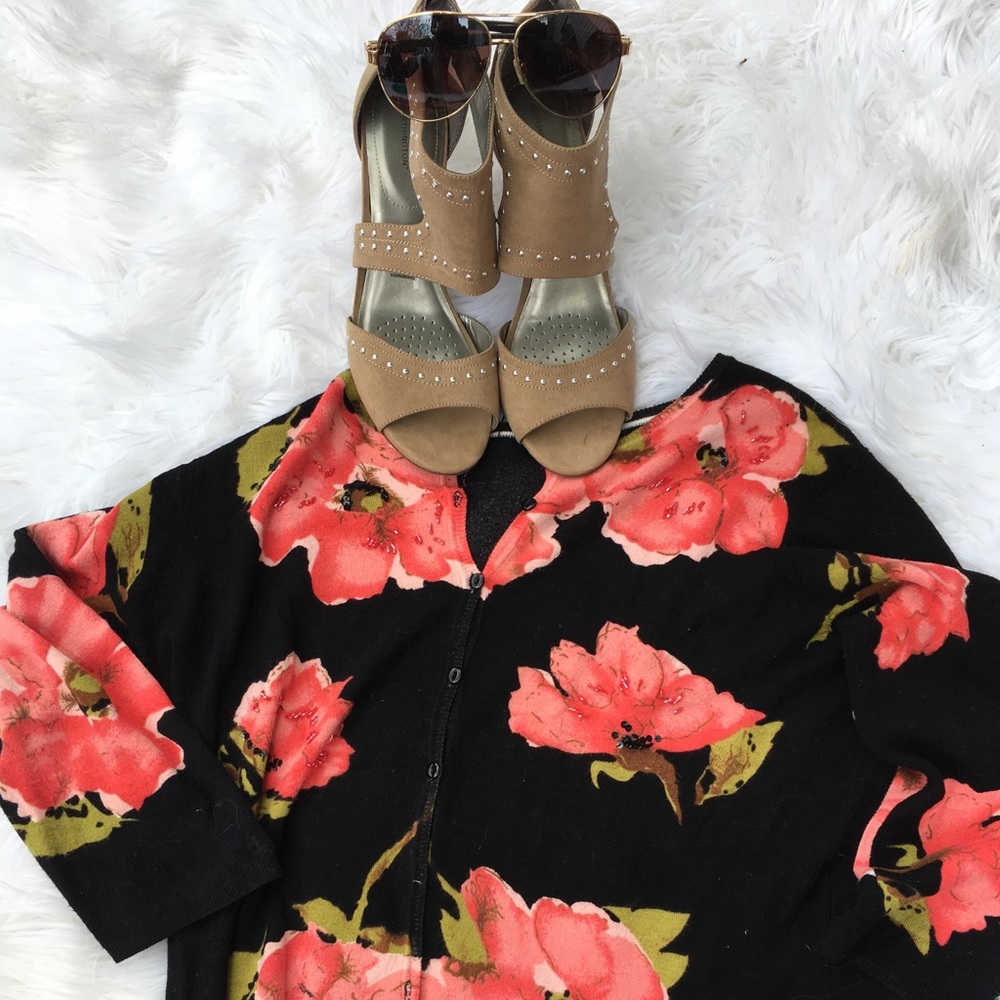ELIZABETH New York Vintage Beaded Floral Print Cardigan size M EUC - Picture 5 of 12